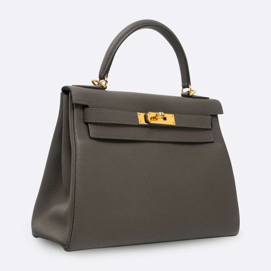 Hermès Kelly 28 Retourne – Etain Togo Leather with Gold Hardware (2021 Z Stamp) - Zeuskicks