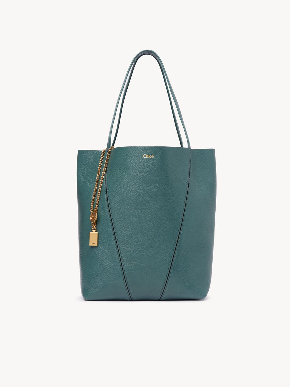 CHLOE Spin tote bag in grained leather Tornado Blue by CHLOE