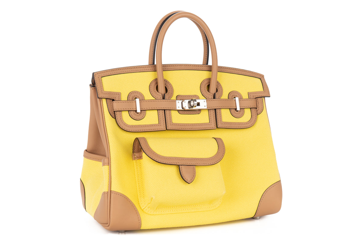 Hermès Birkin 25 Cargo Jaune Citron / Chai Toile & Swift Palladium Hardware - view 2