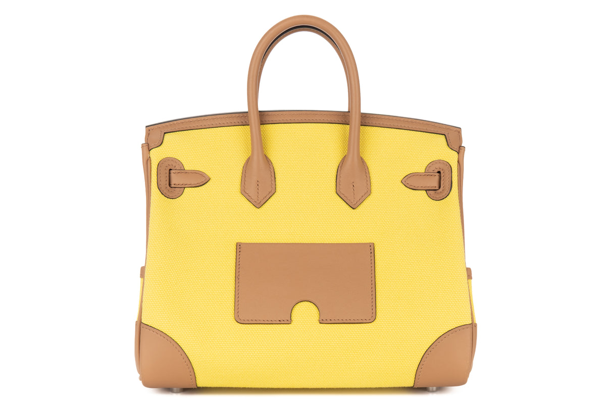 Hermès Birkin 25 Cargo Jaune Citron / Chai Toile & Swift Palladium Hardware - view 3