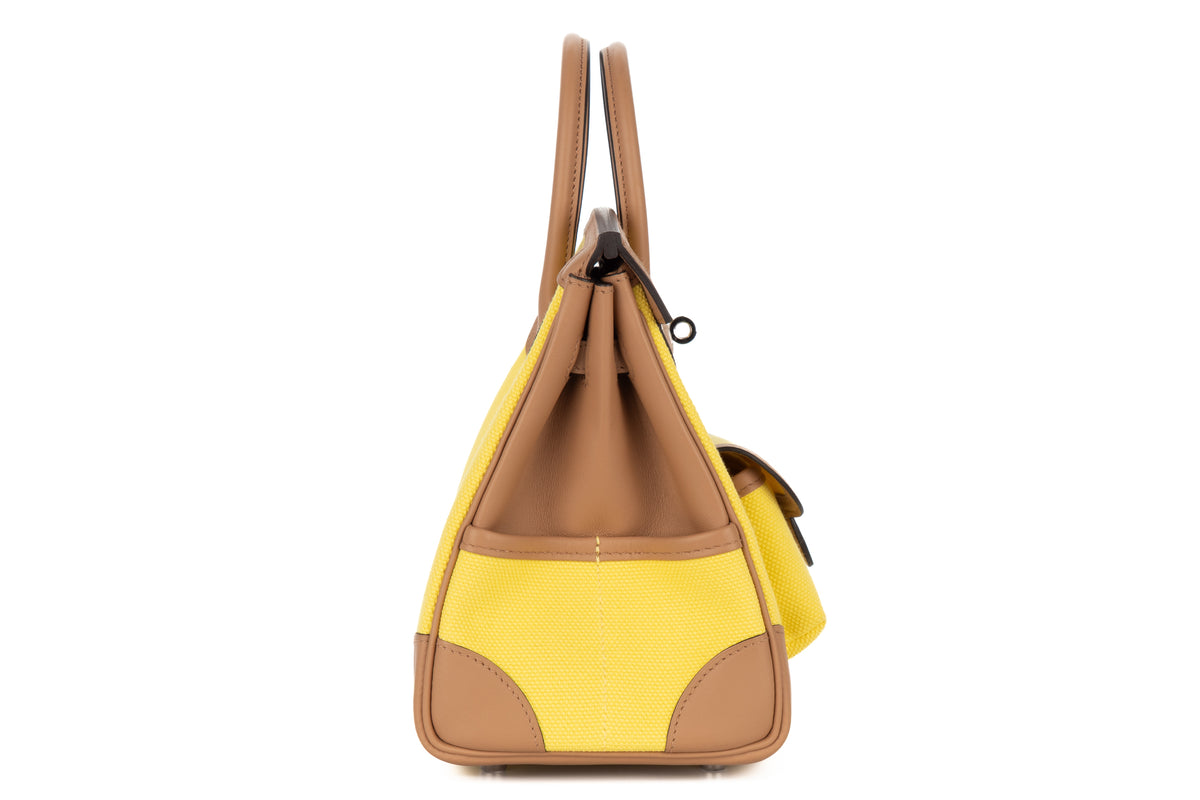 Hermès Birkin 25 Cargo Jaune Citron / Chai Toile & Swift Palladium Hardware - view 5