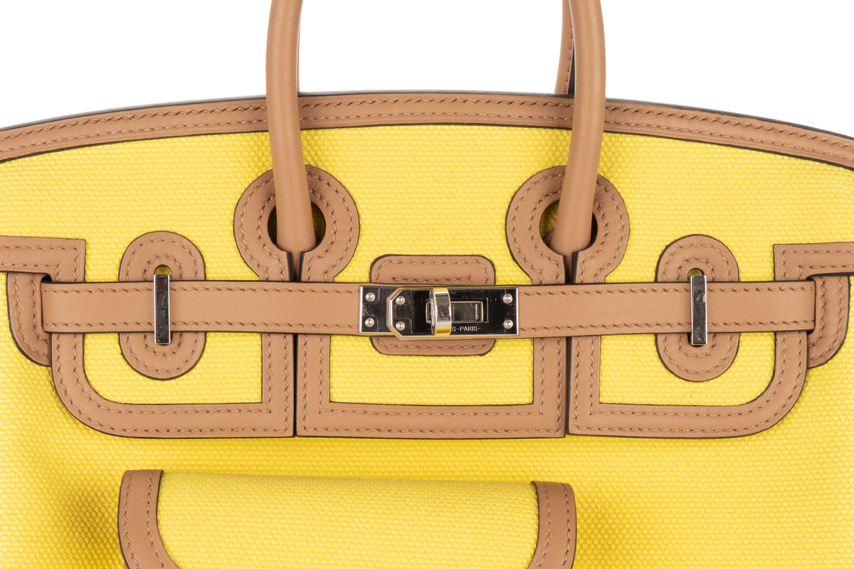 Hermès Birkin 25 Cargo Jaune Citron / Chai Toile & Swift Palladium Hardware - view 7