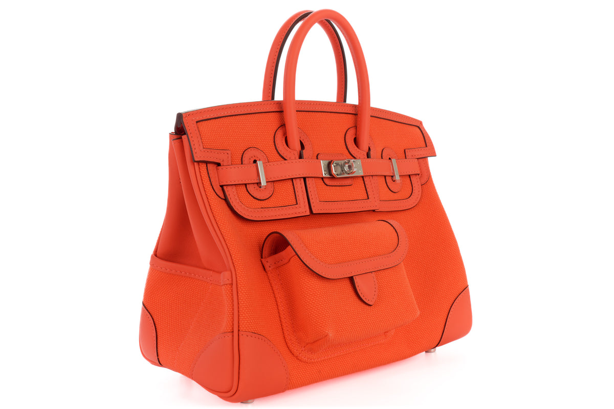 Hermès Birkin 25 Cargo Orange Field Toile & Swift Palladium Hardware - view 2