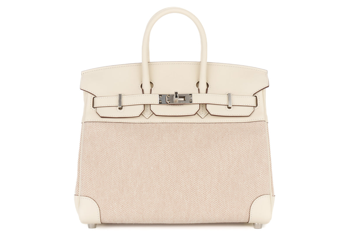 Hermès Birkin 25 Nata Ecru Canvas & Swift Palladium Hardware - view 1