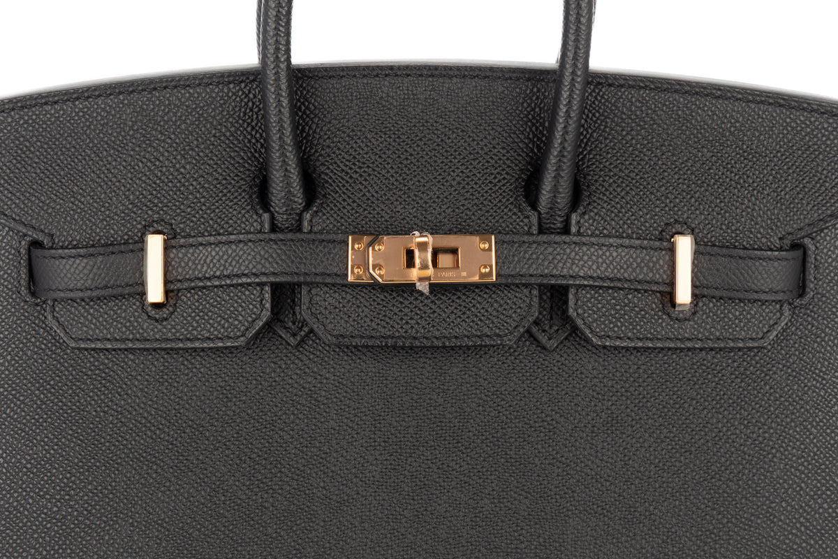 Hermès Birkin 25 Noir - Black Epsom Sellier Rose Gold Hardware - view 7