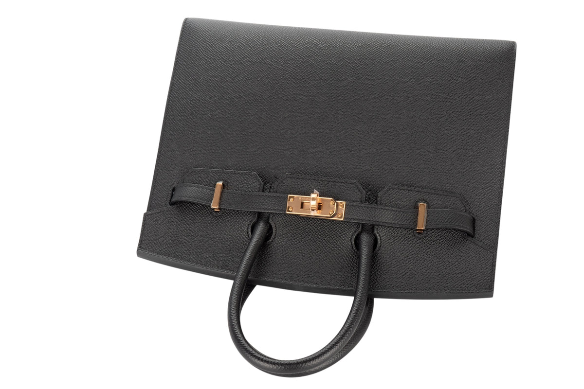 Hermès Birkin 25 Noir - Black Epsom Sellier Rose Gold Hardware - view 8