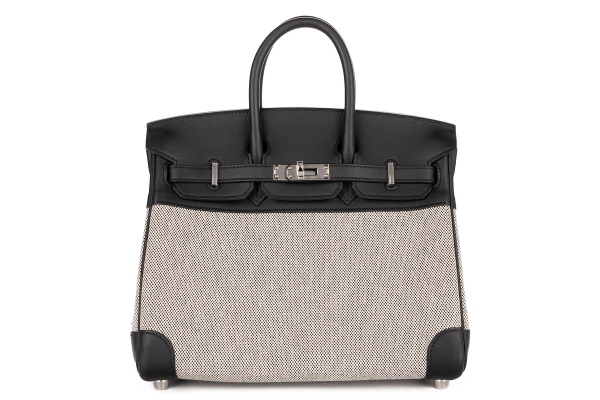Hermès Birkin 25 Noir - Black Swift & Toile Palladium Hardware - view 1