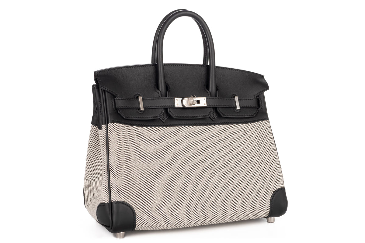 Hermès Birkin 25 Noir - Black Swift & Toile Palladium Hardware - view 2