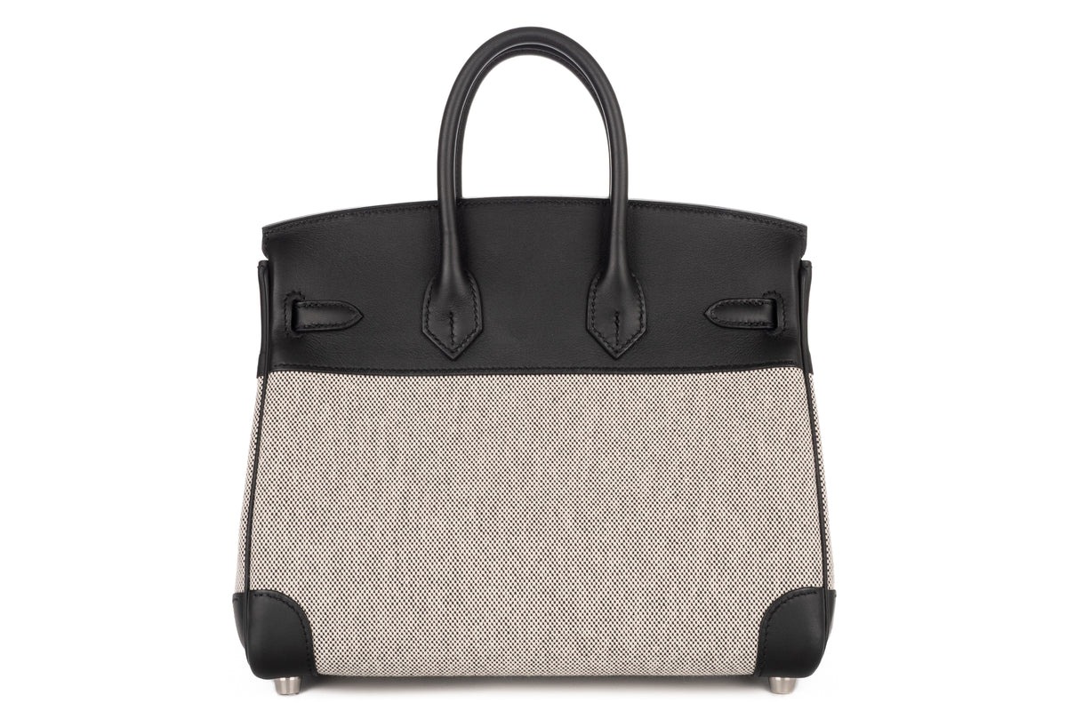 Hermès Birkin 25 Noir - Black Swift & Toile Palladium Hardware - view 3