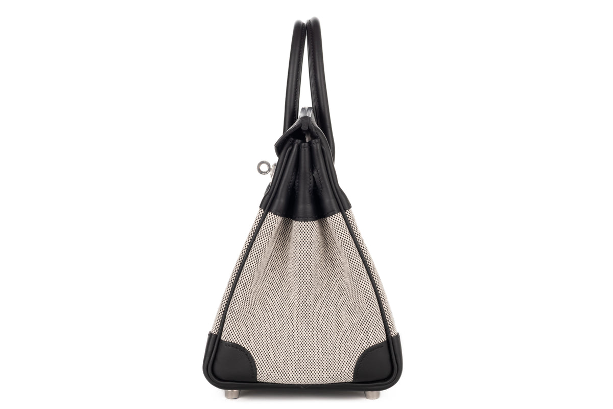Hermès Birkin 25 Noir - Black Swift & Toile Palladium Hardware - view 4