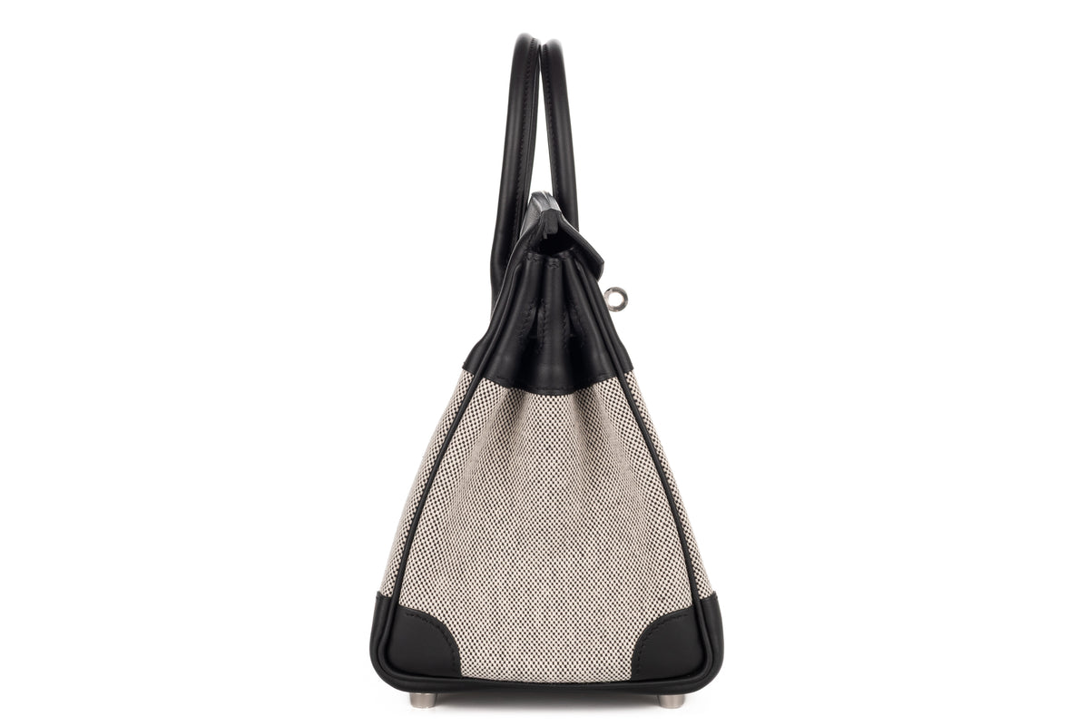 Hermès Birkin 25 Noir - Black Swift & Toile Palladium Hardware - view 5