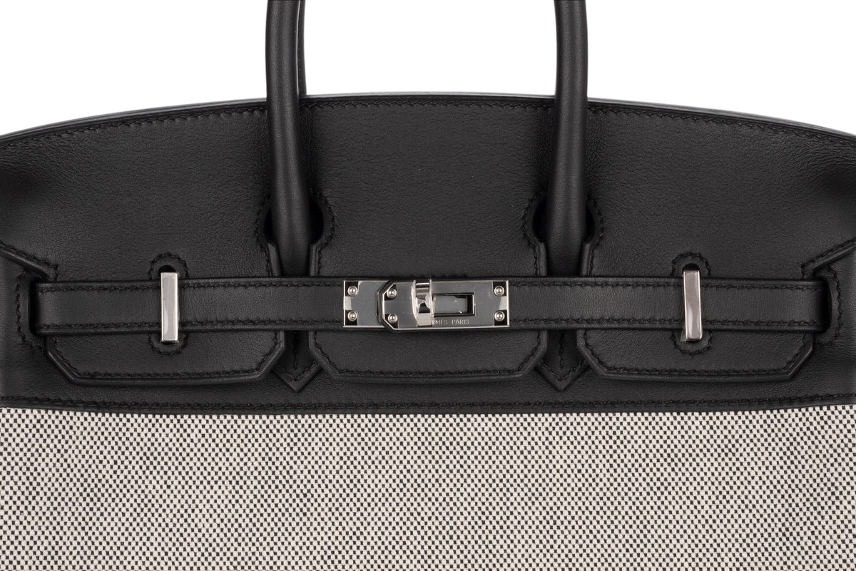 Hermès Birkin 25 Noir - Black Swift & Toile Palladium Hardware - view 7