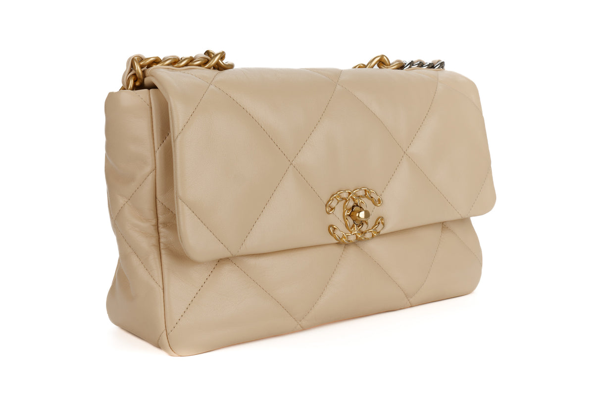 Chanel Large 19 Beige Lambskin Mixed Gold Hardware - view 2