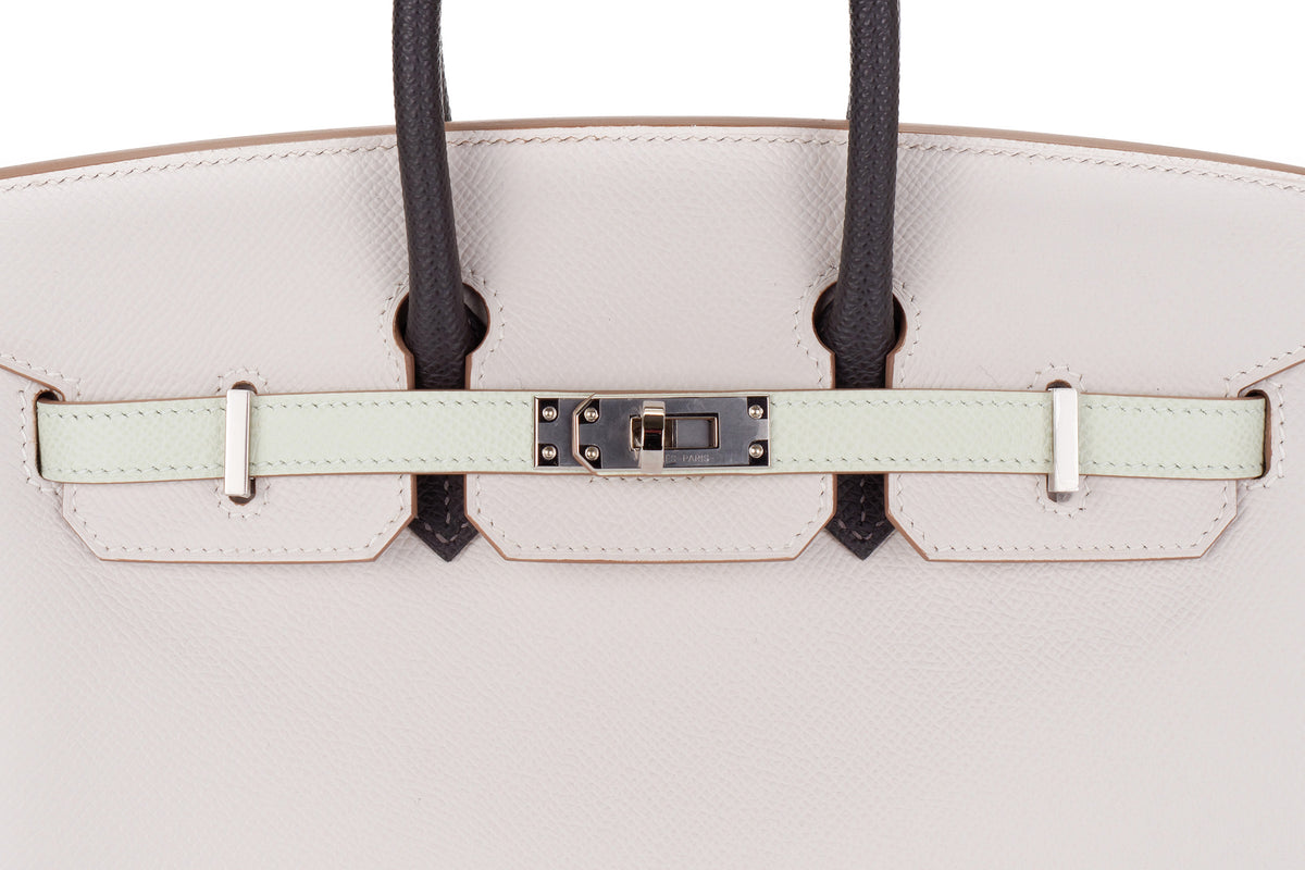 Hermès Birkin 25 Tri-Color Vert Fizz / Graphite / Gris Pale Epsom Palladium Hardware - view 8