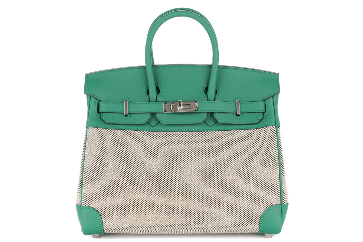 Hermès Birkin 25 Vert Vertigo Toile & Swift Palladium Hardware - view 1