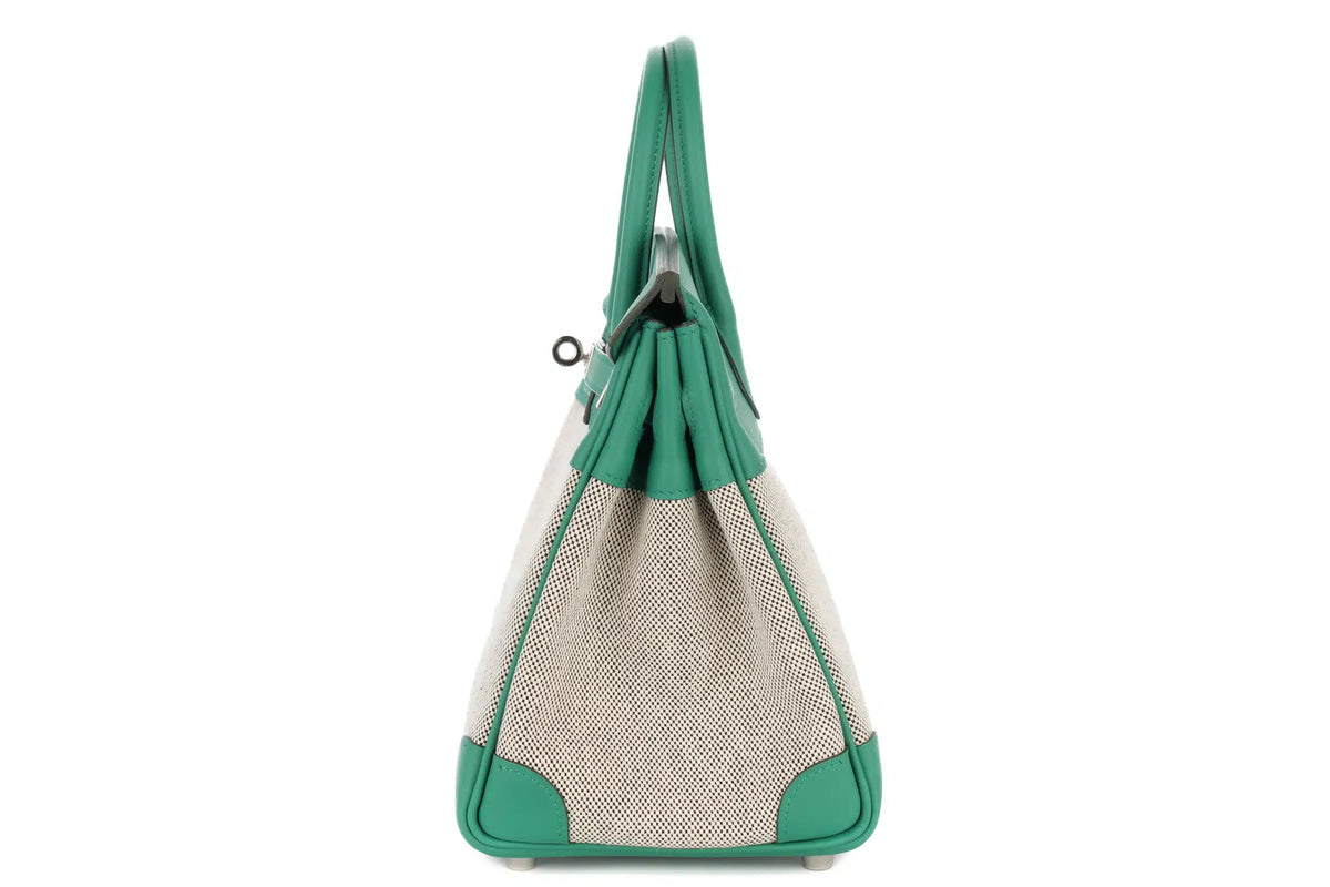 Hermès Birkin 25 Vert Vertigo Toile & Swift Palladium Hardware - view 4