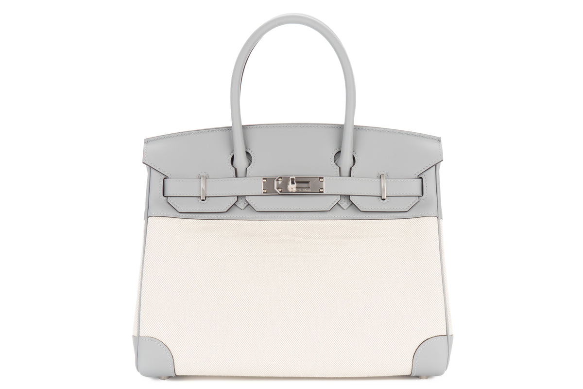 Hermès Birkin 30 Bleu Glacier / Gris Pantin Swift & Toile Palladium Hardware - view 1