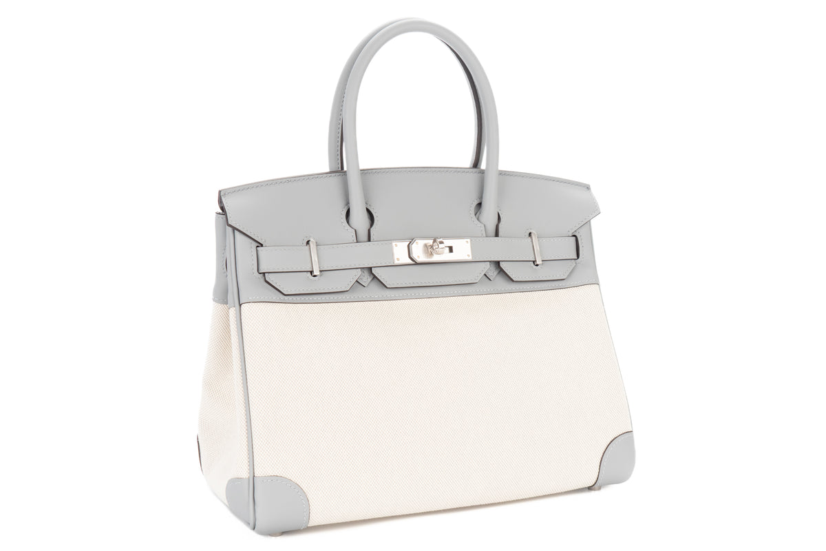 Hermès Birkin 30 Bleu Glacier / Gris Pantin Swift & Toile Palladium Hardware - view 2