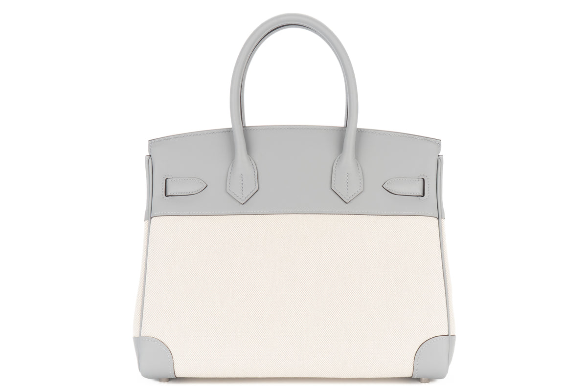 Hermès Birkin 30 Bleu Glacier / Gris Pantin Swift & Toile Palladium Hardware - view 3