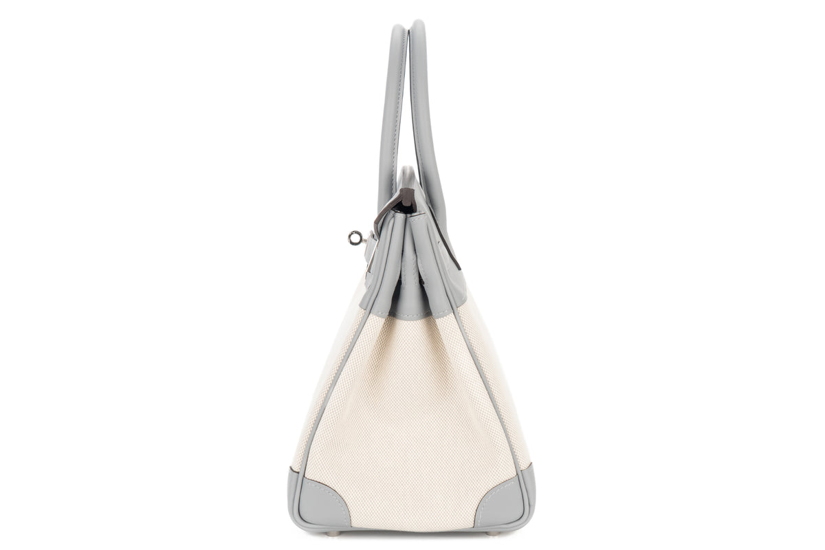 Hermès Birkin 30 Bleu Glacier / Gris Pantin Swift & Toile Palladium Hardware - view 4