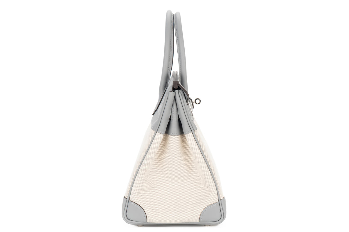 Hermès Birkin 30 Bleu Glacier / Gris Pantin Swift & Toile Palladium Hardware - view 5