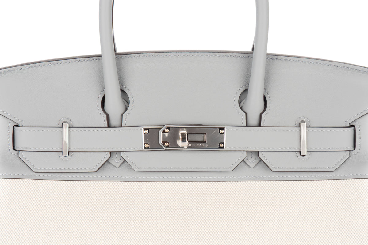 Hermès Birkin 30 Bleu Glacier / Gris Pantin Swift & Toile Palladium Hardware - view 7