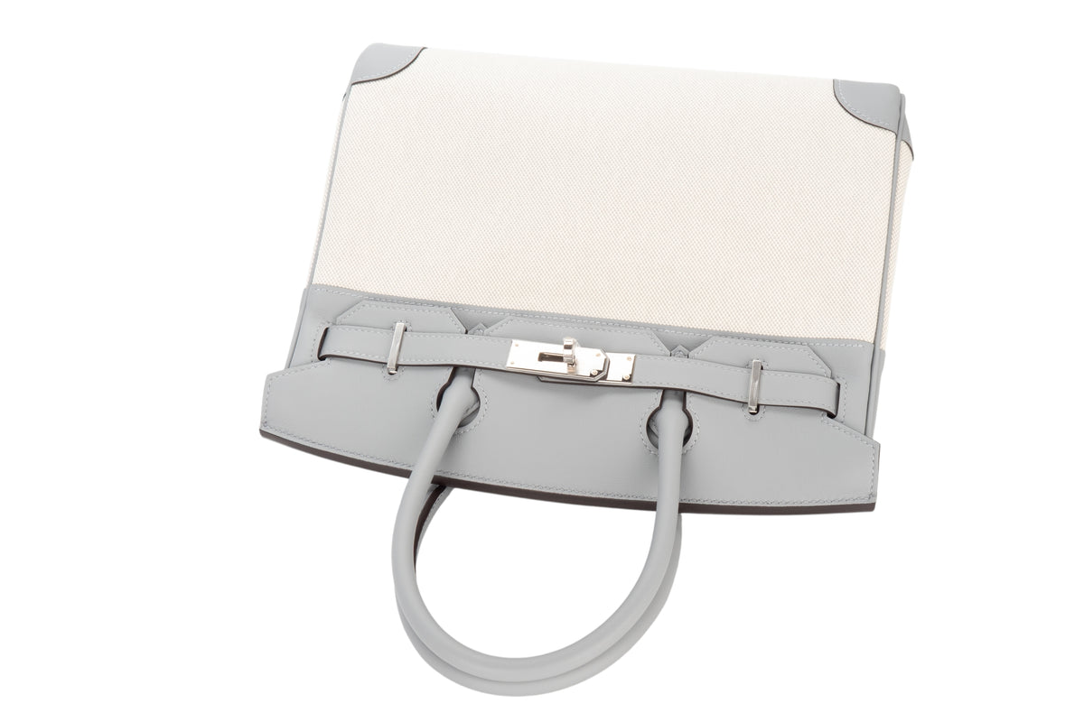 Hermès Birkin 30 Bleu Glacier / Gris Pantin Swift & Toile Palladium Hardware - view 8