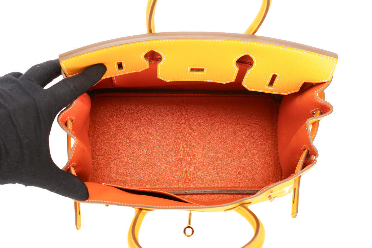 Hermès Birkin 30 Candy Jaune D'or / Potiron Epsom Retourne Permabrass Hardware - view 10