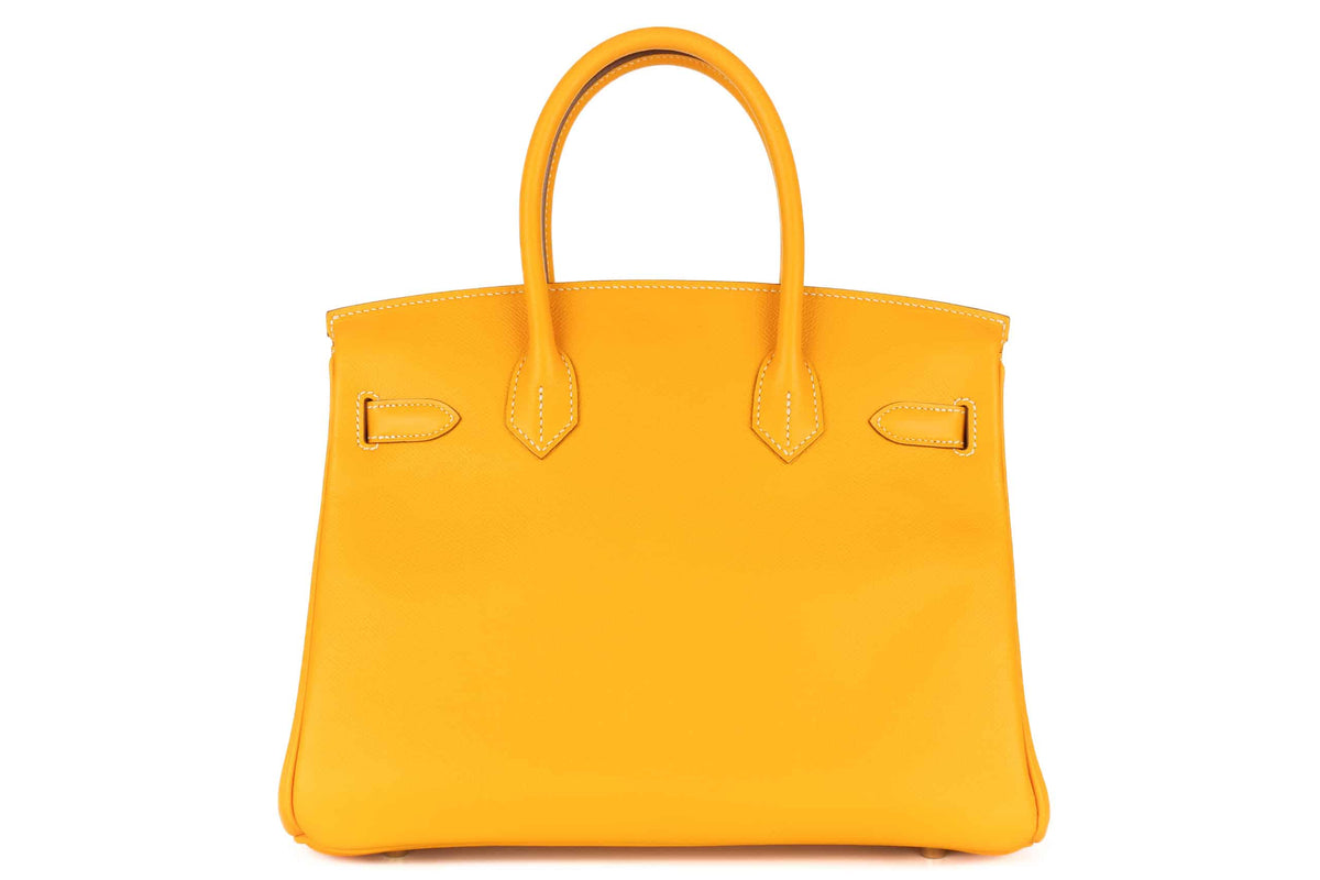 Hermès Birkin 30 Candy Jaune D'or / Potiron Epsom Retourne Permabrass Hardware - view 3