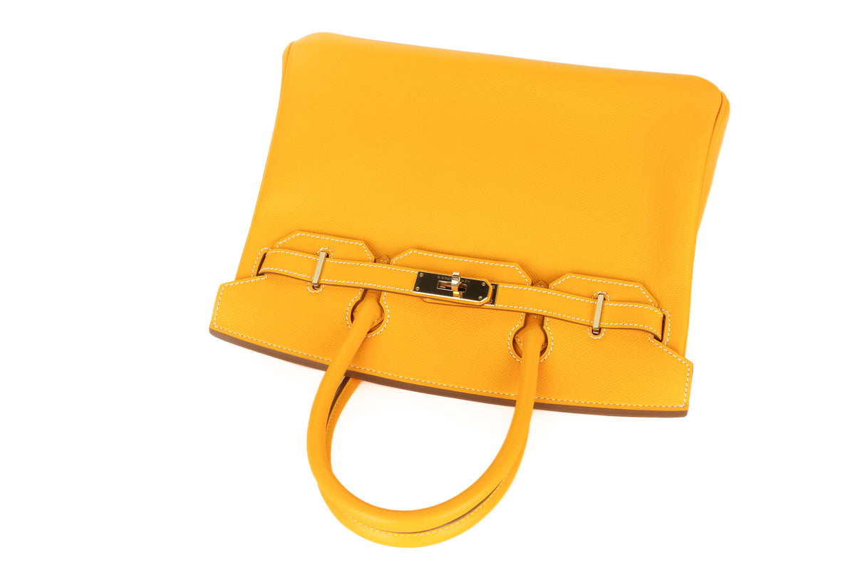 Hermès Birkin 30 Candy Jaune D'or / Potiron Epsom Retourne Permabrass Hardware - view 8