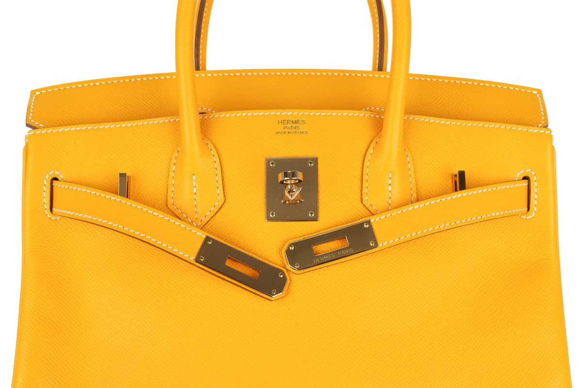 Hermès Birkin 30 Candy Jaune D'or / Potiron Epsom Retourne Permabrass Hardware - view 9