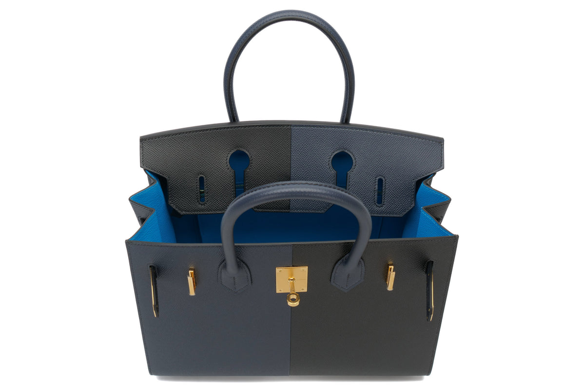 Hermès Birkin 30 Casaque Bleu Indigo / Noir - Black / Bleu Frida Epsom Sellier Gold Hardware - view 10