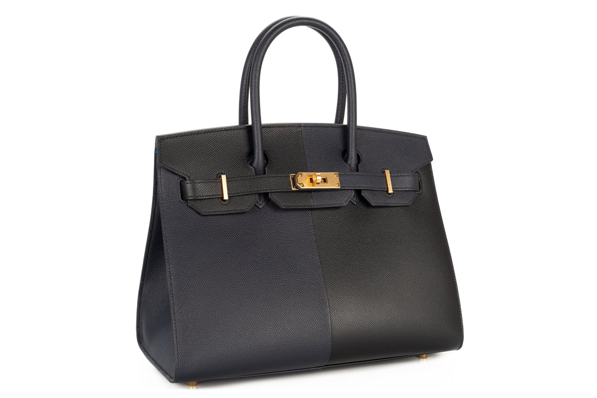 Hermès Birkin 30 Casaque Bleu Indigo / Noir - Black / Bleu Frida Epsom Sellier Gold Hardware - view 2