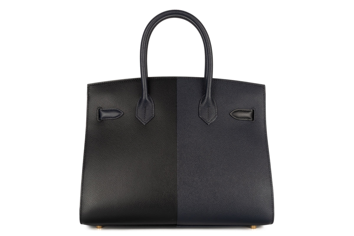 Hermès Birkin 30 Casaque Bleu Indigo / Noir - Black / Bleu Frida Epsom Sellier Gold Hardware - view 3