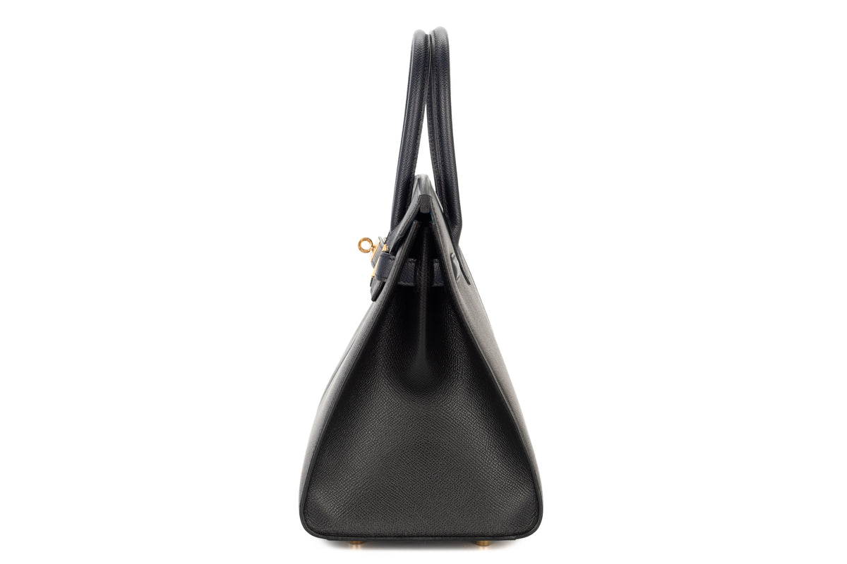 Hermès Birkin 30 Casaque Bleu Indigo / Noir - Black / Bleu Frida Epsom Sellier Gold Hardware - view 4