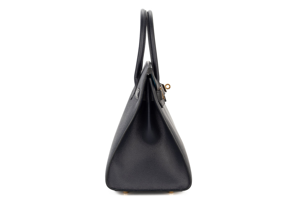Hermès Birkin 30 Casaque Bleu Indigo / Noir - Black / Bleu Frida Epsom Sellier Gold Hardware - view 5