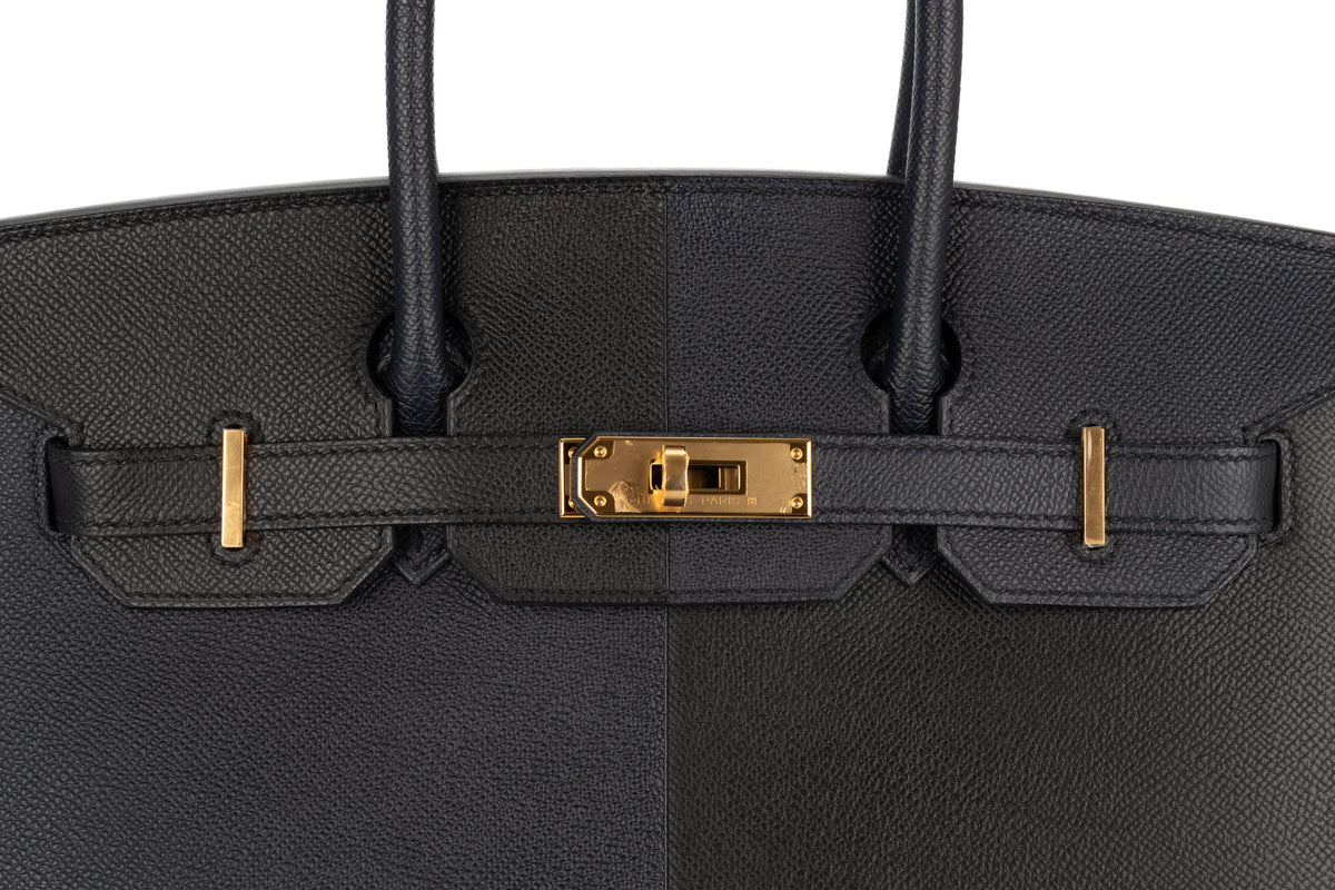 Hermès Birkin 30 Casaque Bleu Indigo / Noir - Black / Bleu Frida Epsom Sellier Gold Hardware - view 7