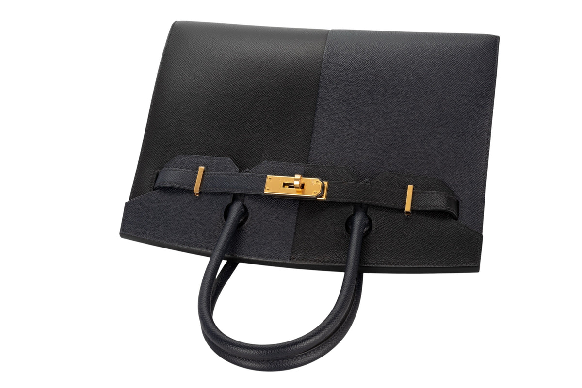 Hermès Birkin 30 Casaque Bleu Indigo / Noir - Black / Bleu Frida Epsom Sellier Gold Hardware - view 8