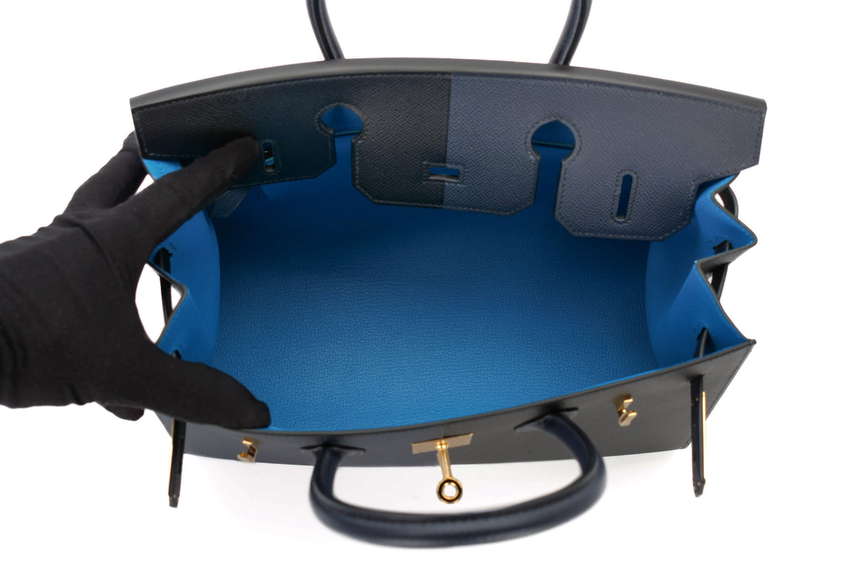 Hermès Birkin 30 Casaque Bleu Indigo / Noir - Black / Bleu Frida Epsom Sellier Gold Hardware - view 9