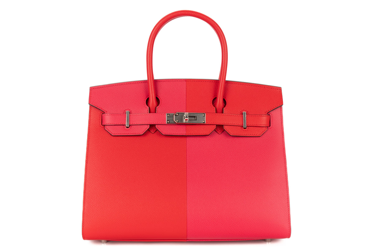 Hermès Birkin 30 Casaque Rouge De Cour / Rose Extreme Verso Bleu Zanzibar Epsom Sellier Palladium Hardware - view 1