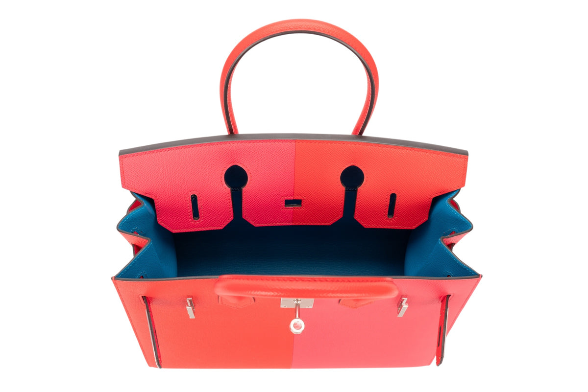 Hermès Birkin 30 Casaque Rouge De Cour / Rose Extreme Verso Bleu Zanzibar Epsom Sellier Palladium Hardware - view 10