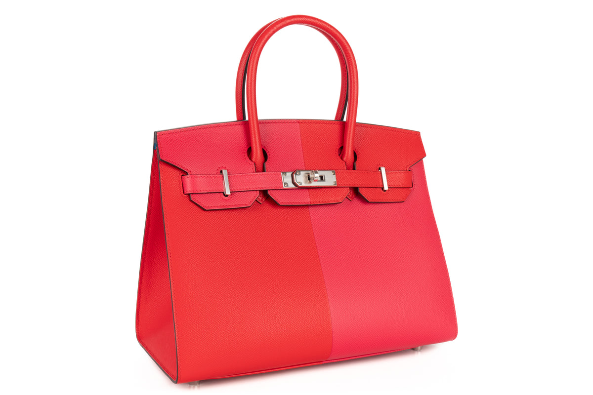 Hermès Birkin 30 Casaque Rouge De Cour / Rose Extreme Verso Bleu Zanzibar Epsom Sellier Palladium Hardware - view 2