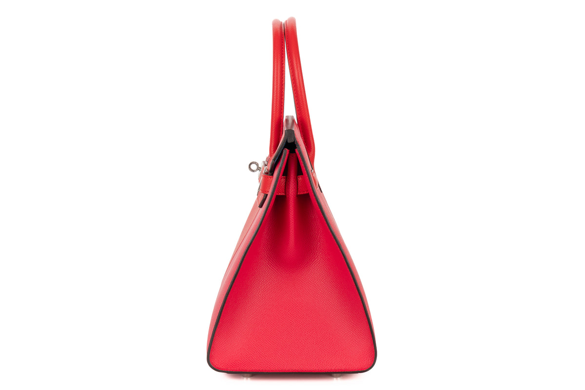Hermès Birkin 30 Casaque Rouge De Cour / Rose Extreme Verso Bleu Zanzibar Epsom Sellier Palladium Hardware - view 4