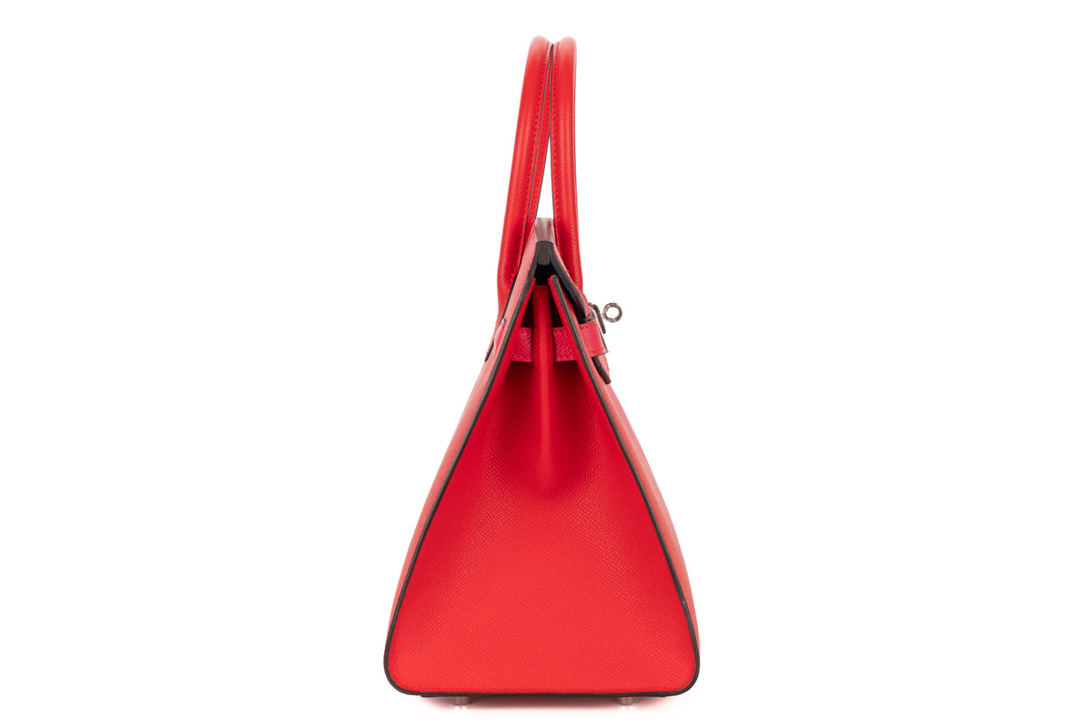 Hermès Birkin 30 Casaque Rouge De Cour / Rose Extreme Verso Bleu Zanzibar Epsom Sellier Palladium Hardware - view 5