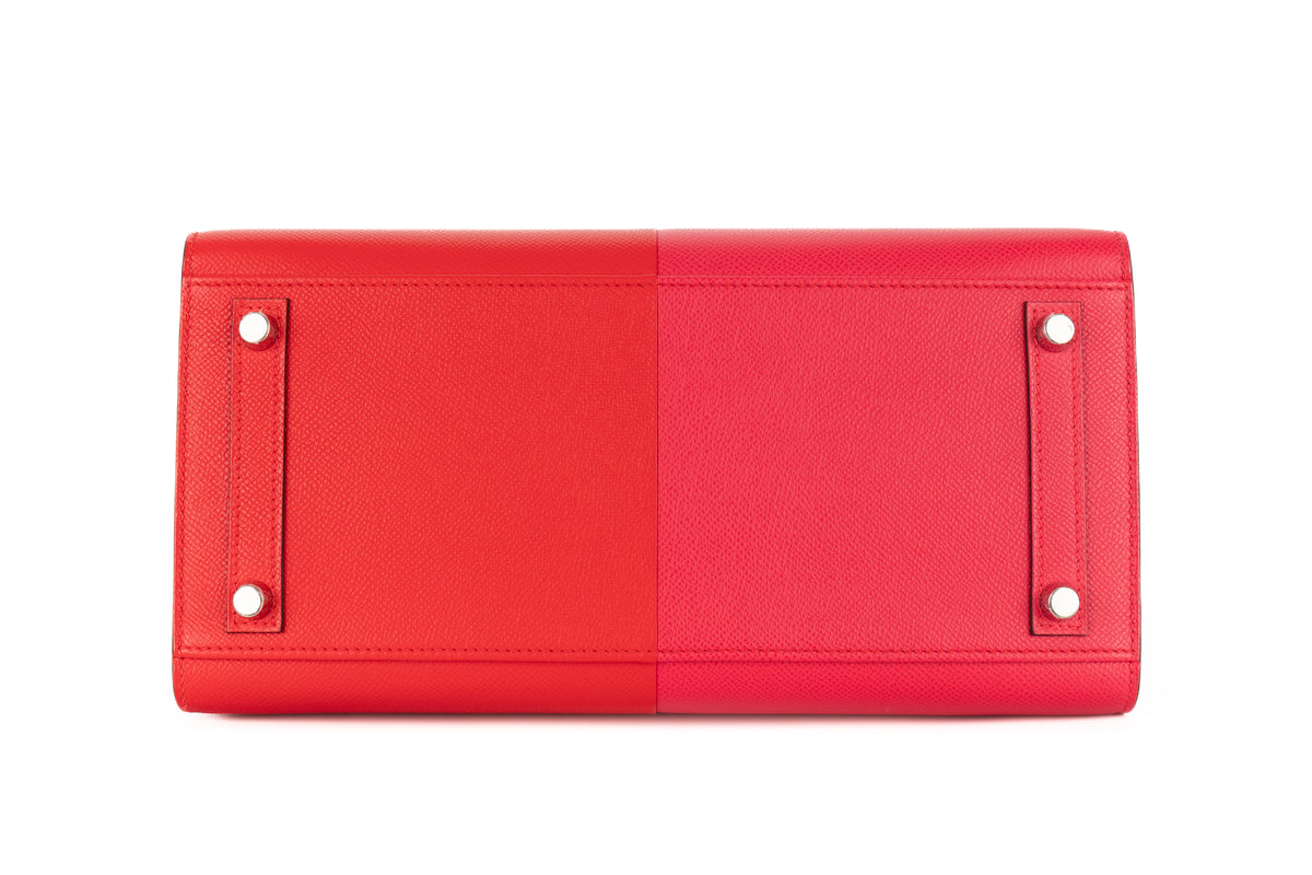 Hermès Birkin 30 Casaque Rouge De Cour / Rose Extreme Verso Bleu Zanzibar Epsom Sellier Palladium Hardware - view 6