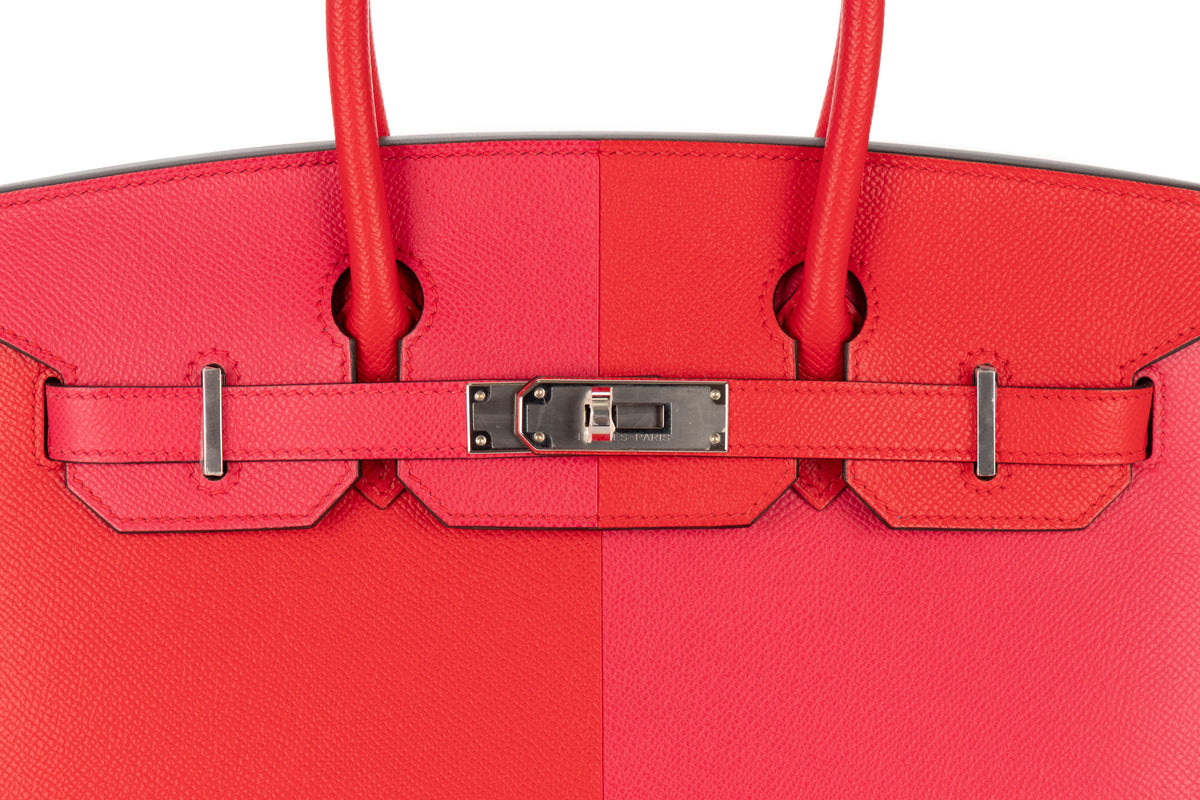 Hermès Birkin 30 Casaque Rouge De Cour / Rose Extreme Verso Bleu Zanzibar Epsom Sellier Palladium Hardware - view 7
