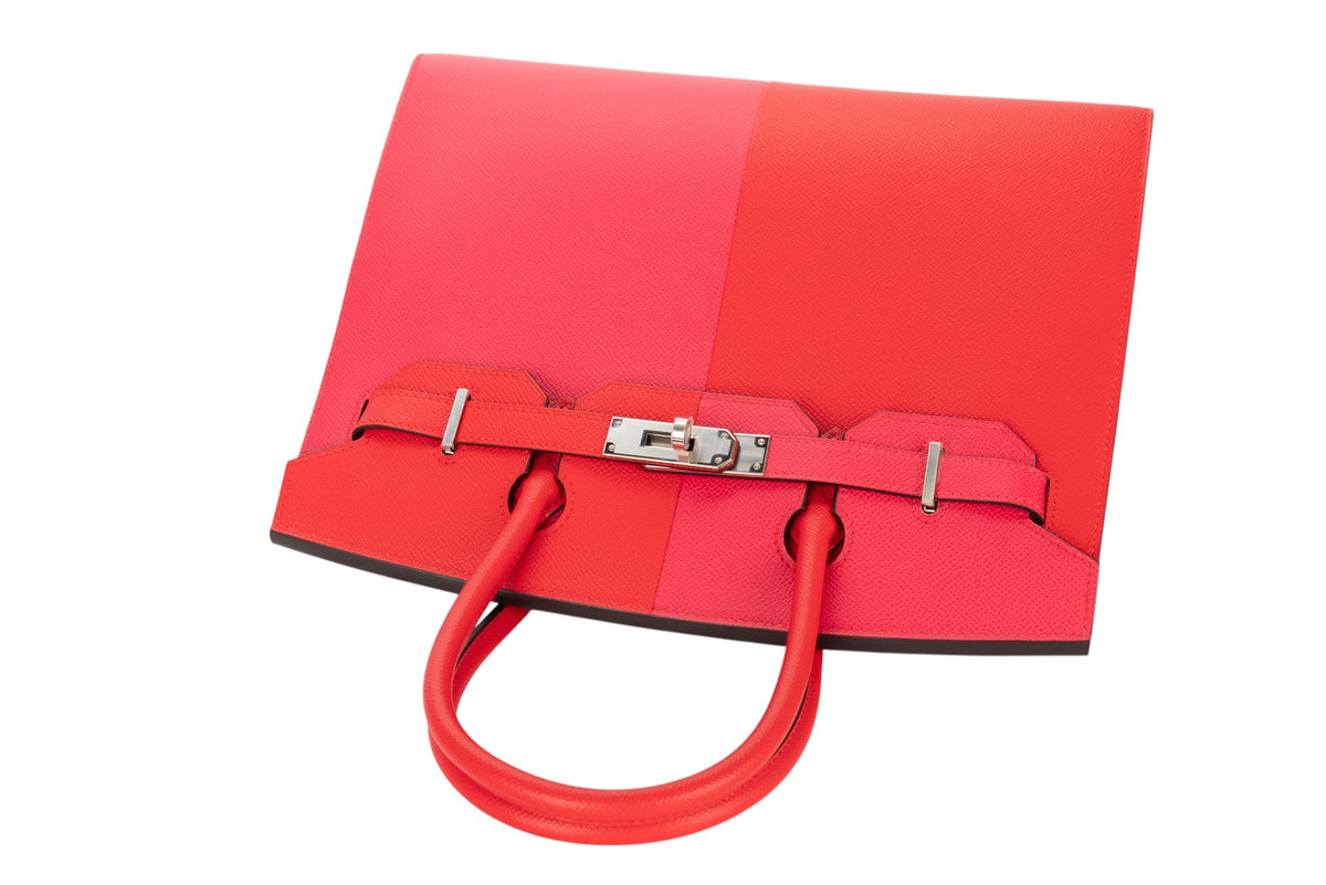 Hermès Birkin 30 Casaque Rouge De Cour / Rose Extreme Verso Bleu Zanzibar Epsom Sellier Palladium Hardware - view 8