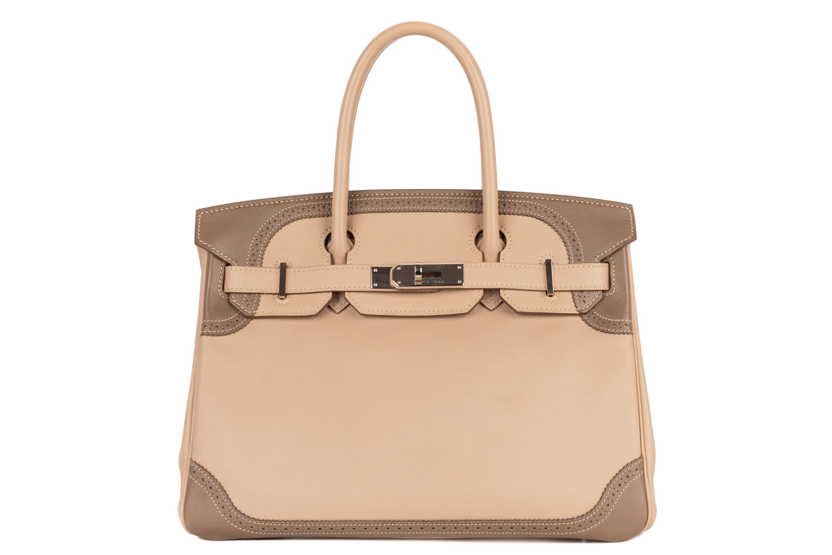 Hermès Birkin 30 Ghillies Etoupe / Argile Swift Palladium Hardware - view 1