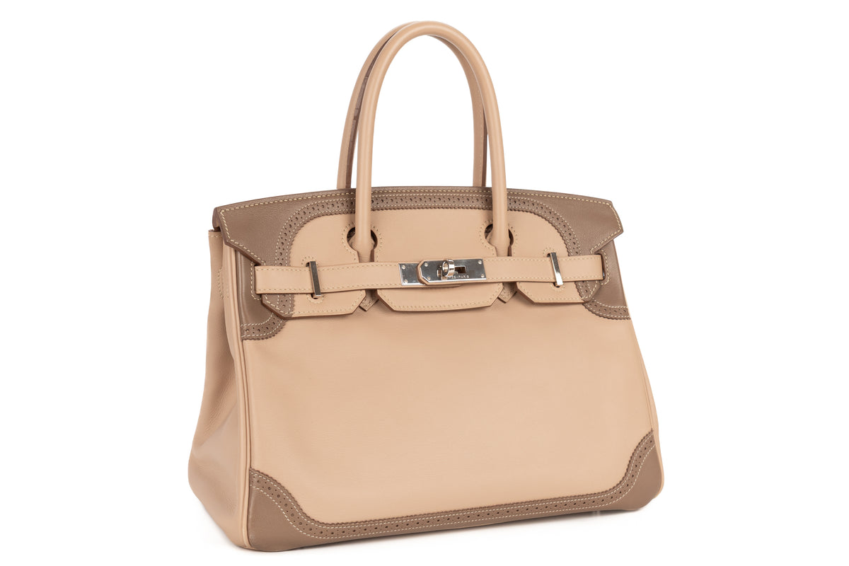Hermès Birkin 30 Ghillies Etoupe / Argile Swift Palladium Hardware - view 2