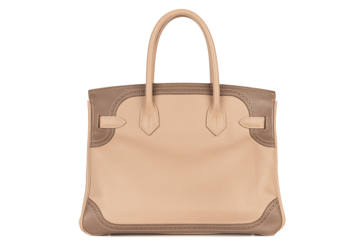 Hermès Birkin 30 Ghillies Etoupe / Argile Swift Palladium Hardware - view 3